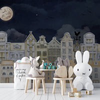 Night Cityscape Houses Wall Mural - Wallanza