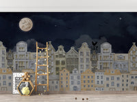 Night Cityscape Houses Wall Mural - Wallanza