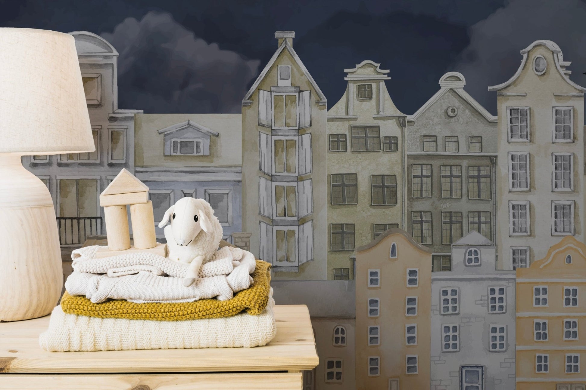 Night Cityscape Houses Wall Mural - Wallanza