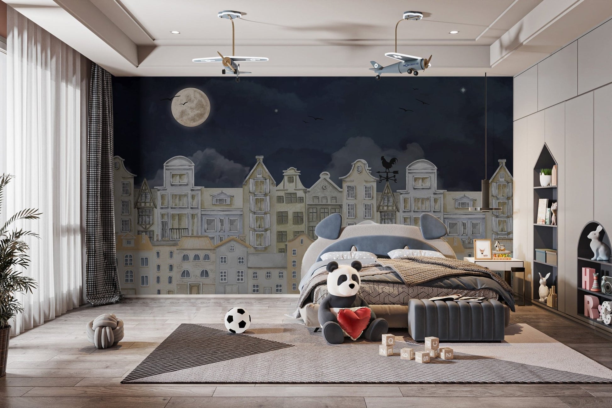 Night Cityscape Houses Wall Mural - Wallanza