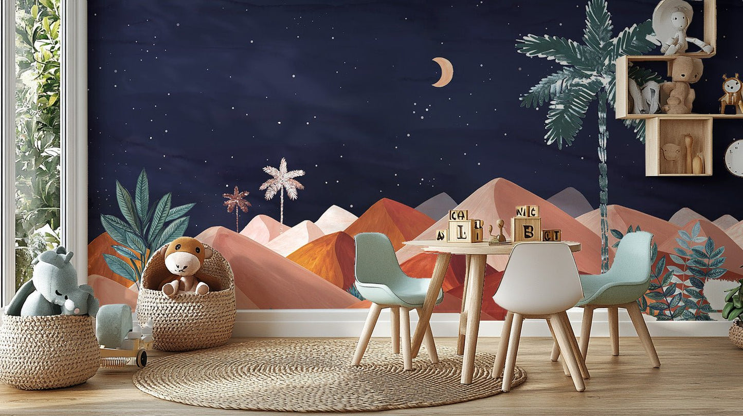 Scenic dunes wall mural with layered peaks and subtle star pattern.