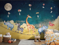 Dark blue space wall mural with a full moon for children's bedroom.