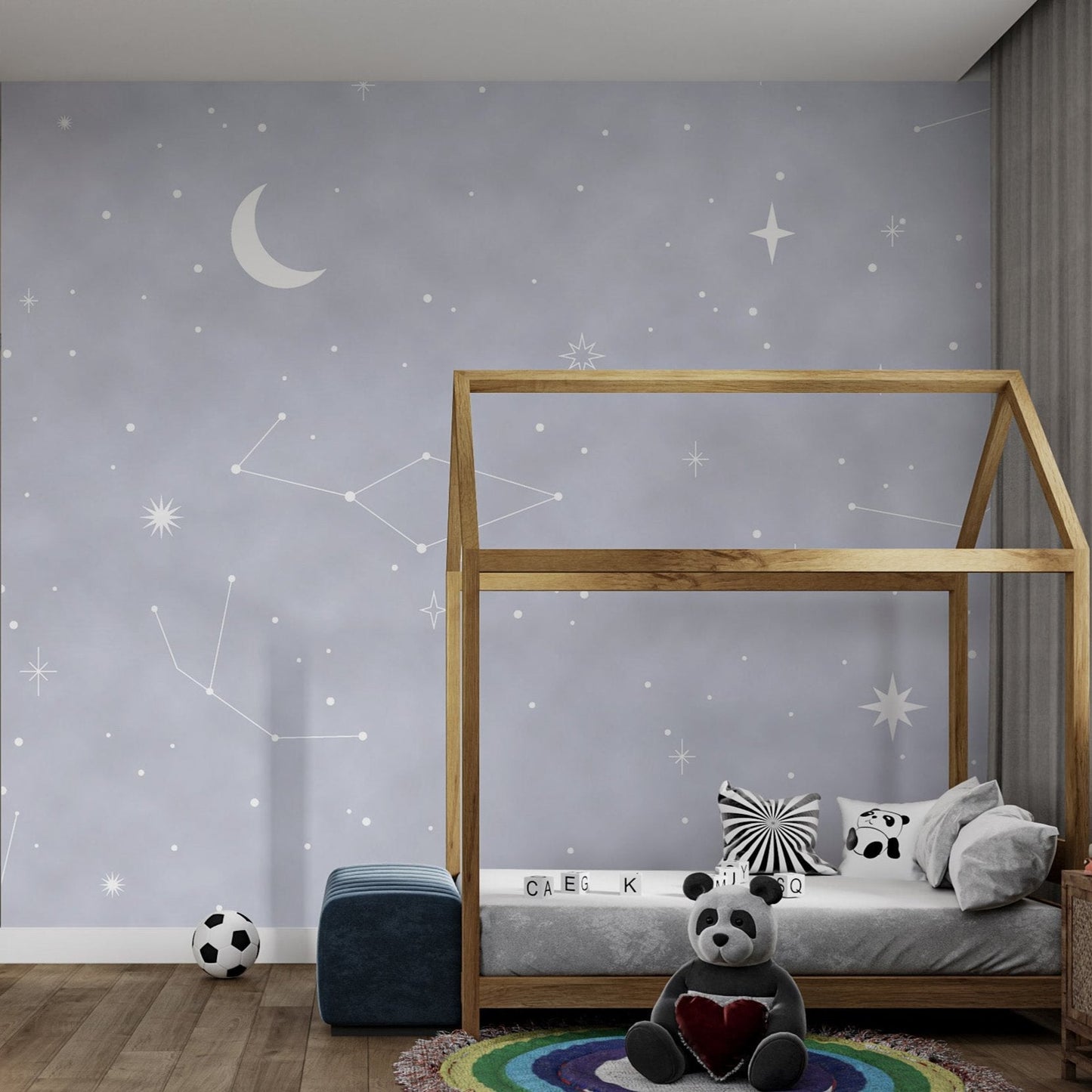 Night Sky Wonders Wall Mural showing star patterns for kids bedroom.