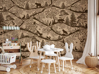 Nordic Nature Beige Brown Wall Mural used as a feature wall in a sunlit playroom.