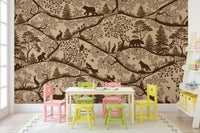 Symmetrical study room with the Nordic Nature Beige Brown Wall Mural.