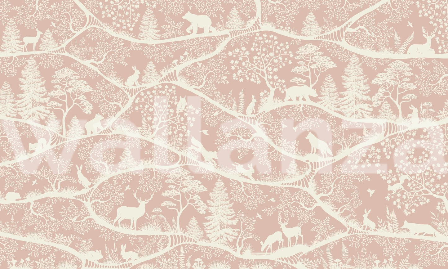Full view of the Nordic Nature Pink White Wall Mural pattern.
