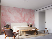 Bedroom wall mural with soft pink vintage feather design