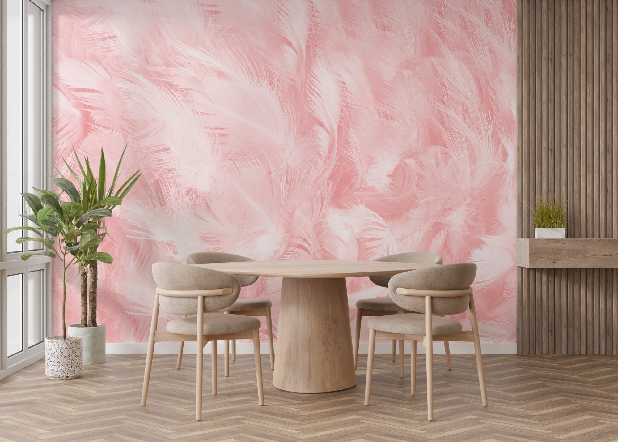 Vintage feather wallpaper design for a stylish dining room