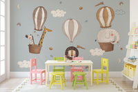 Sage green nursery sky scene wall mural.