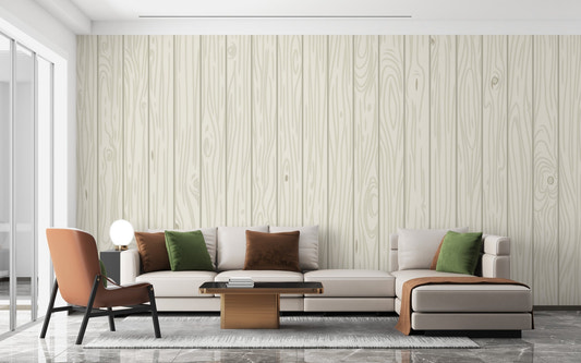 Light oak wall mural for walls in a modern living space with wooden table.