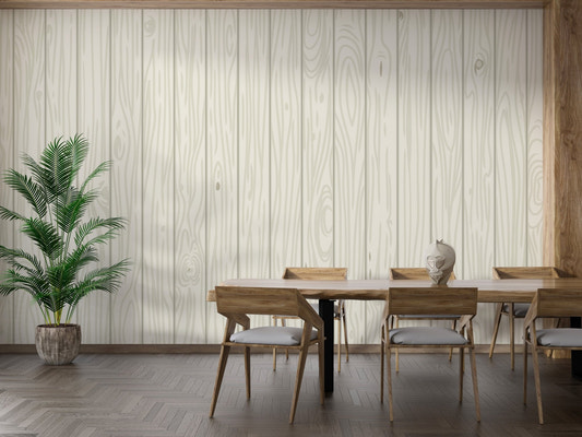 Oak Wood Pattern Wall mural in a dining room with light wood wall look.