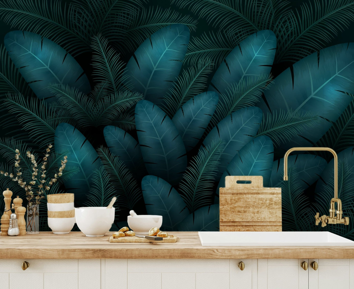 Oasis Leaves Wall Mural - Wallanza