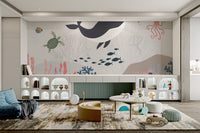 Whimsical ocean-themed wallpaper for children's spaces