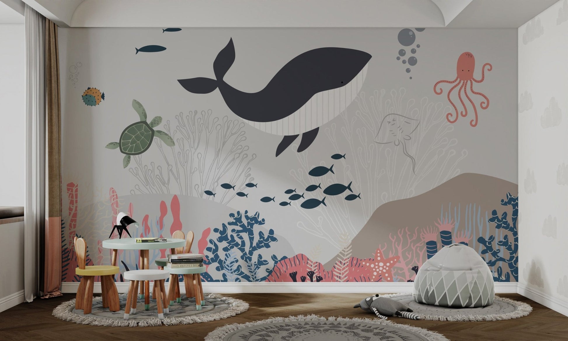 Sea creatures and waves wallpaper for kids' decor
