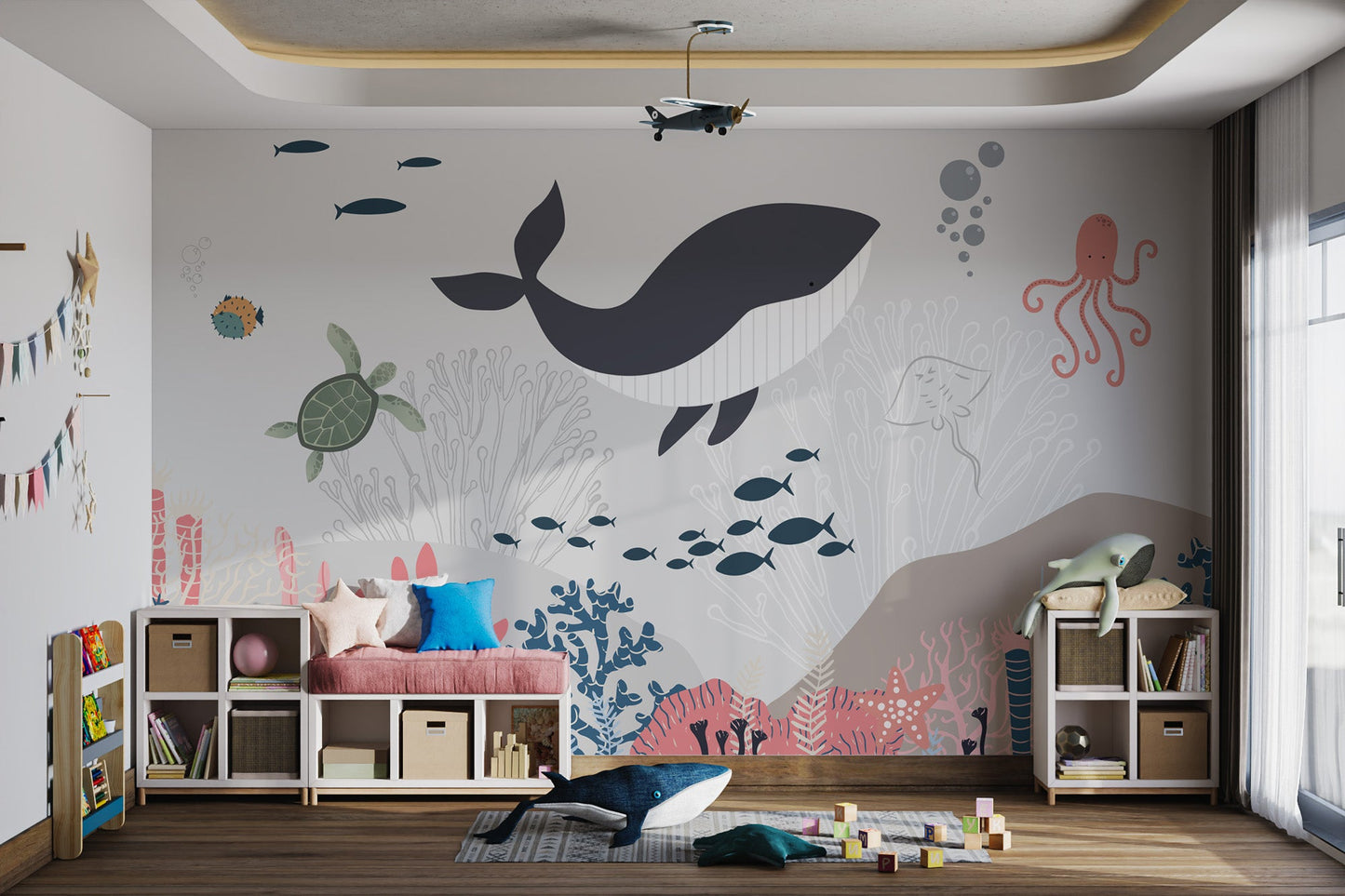 Colorful nursery wallpaper with ocean adventure vibes