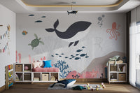 Colorful nursery wallpaper with ocean adventure vibes