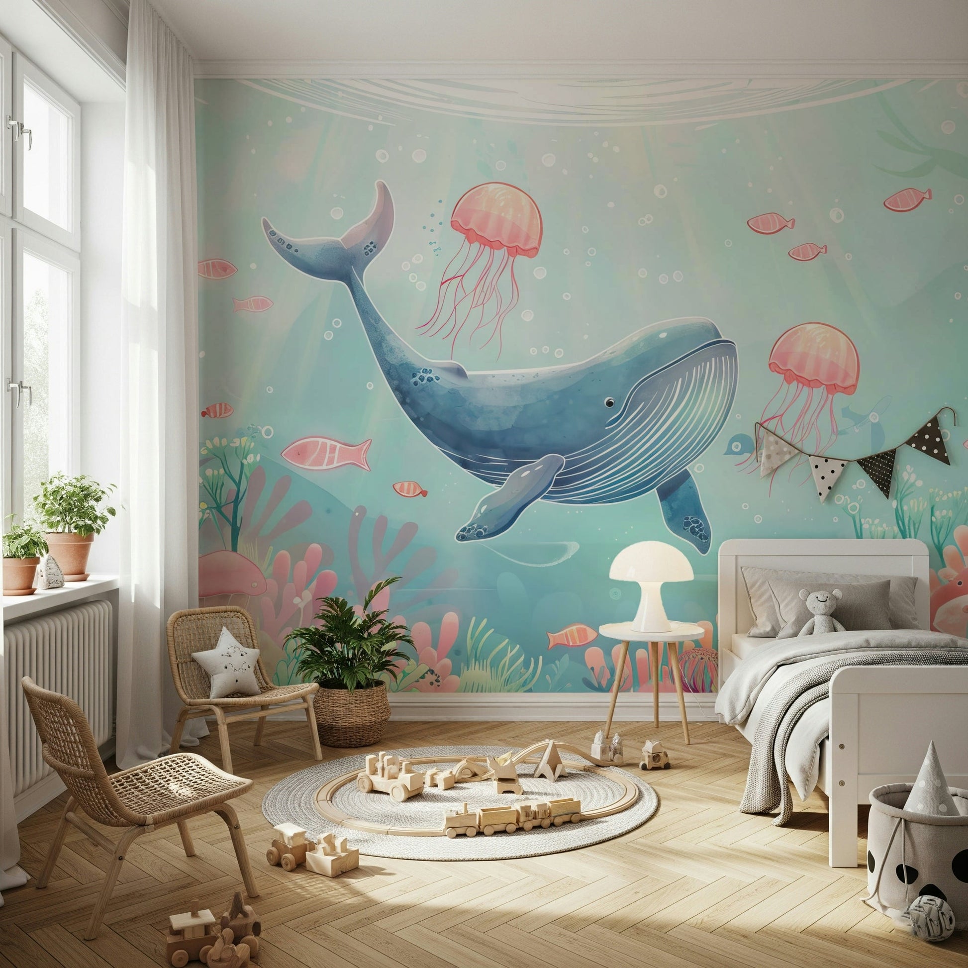 Tranquil aquatic scene wallpaper with realistic water ripples and spray.