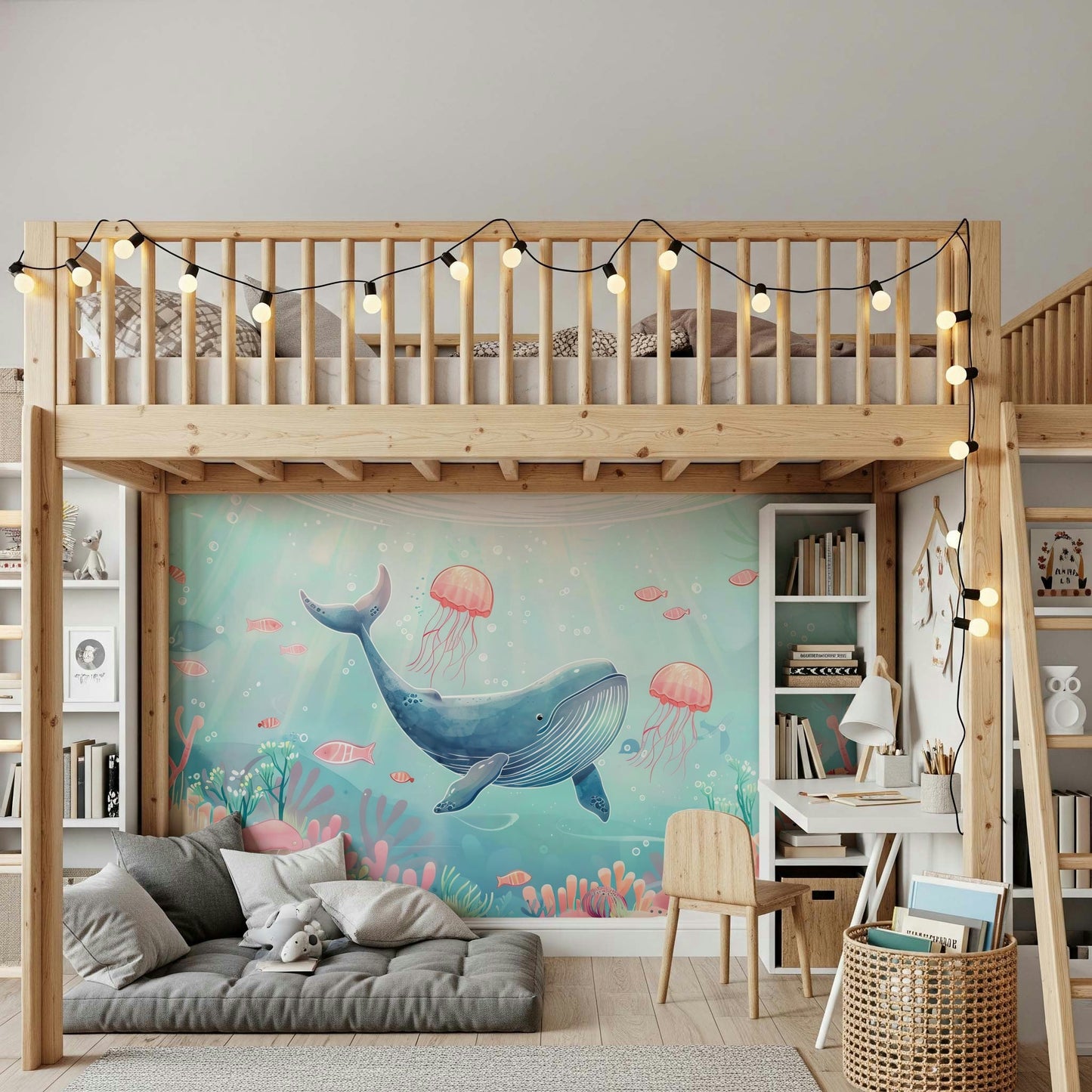 Sophisticated water landscape mural for a clean and airy interior look.