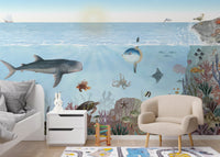 Ocean lookbook wallpaper wall murals with whale shark and reef.