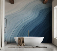 Coastal blue gradient wall mural with layered pigment detail.