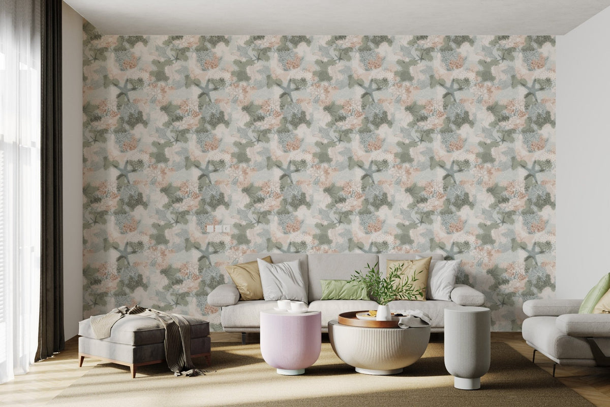 Vibrant mural featuring an oceanic coral reef scene for living room.