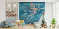 Mermaid mural with oceanic enchantment for whimsical kids bedroom wall decor.
