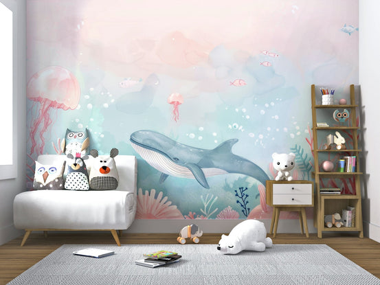 Oceanic Whispers Wall Mural with deep blue sea waves wallpaper