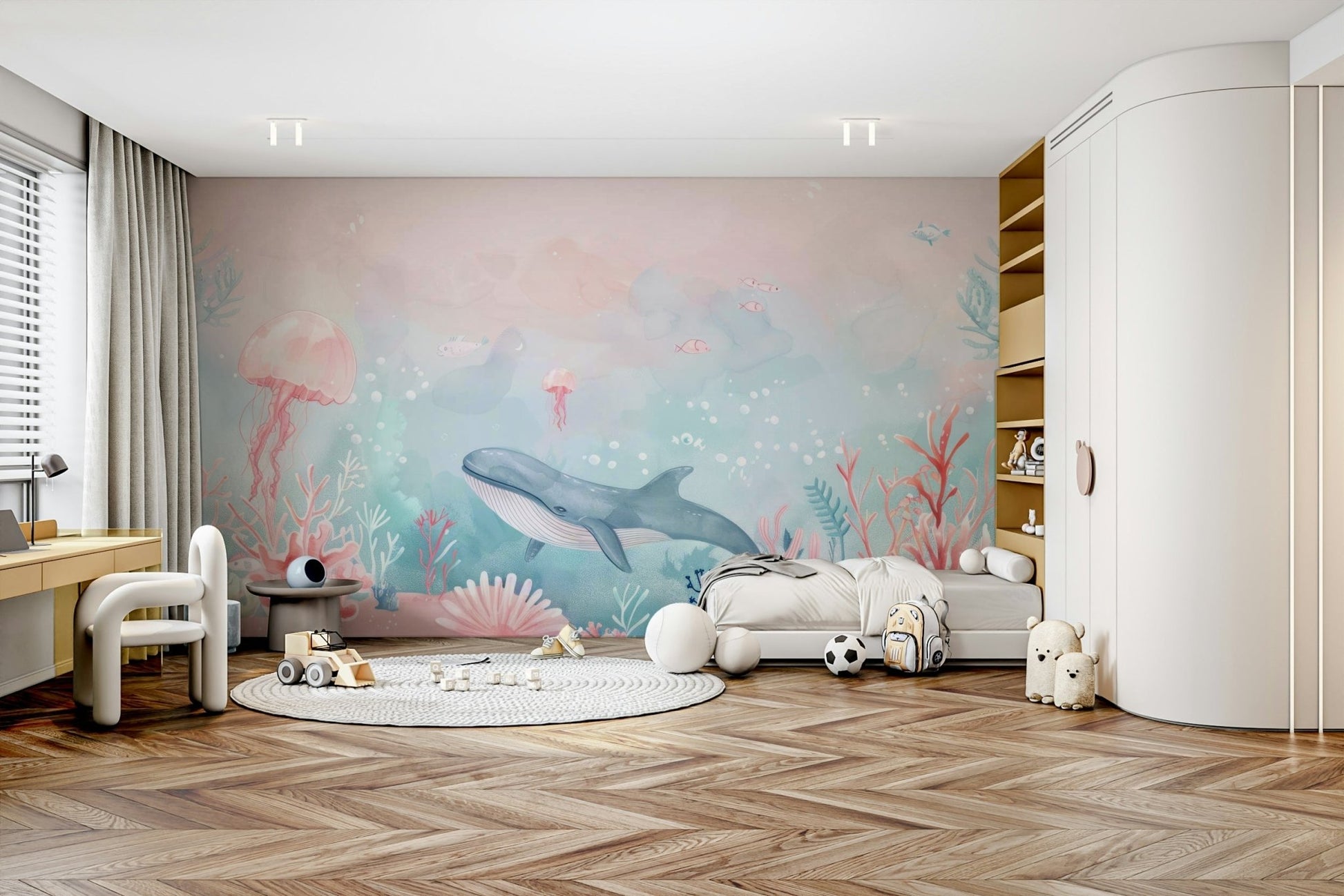 Coastal style wallpaper for a modern hallway