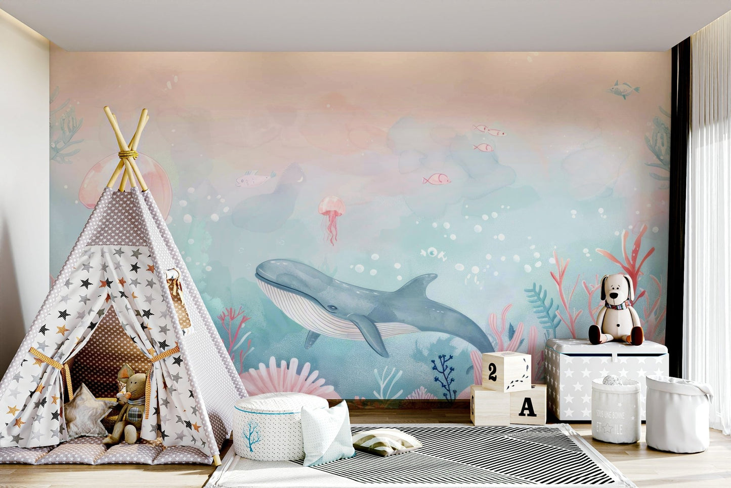 Oceanic Whispers Wall Mural in a serene nursery