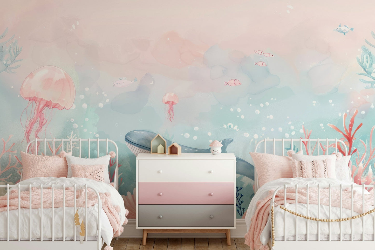 Oceanic Whispers Wall Mural in a master bedroom