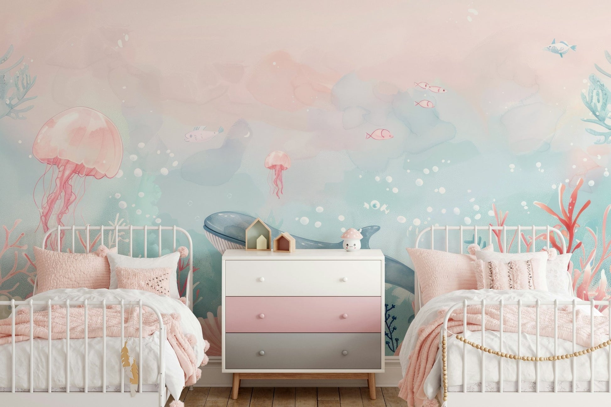 Oceanic Whispers Wall Mural in a master bedroom