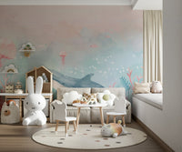 Oceanic Whispers Mural on a living room feature wall