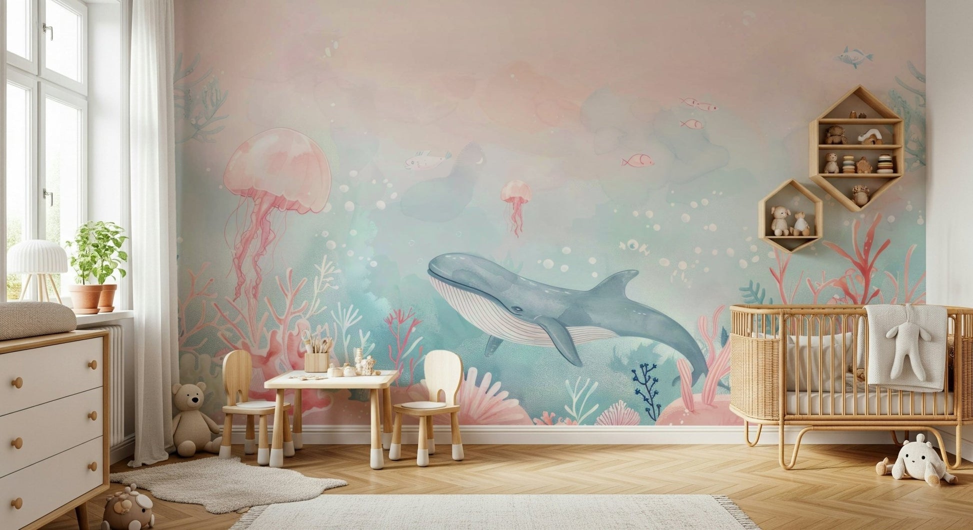 Oceanic Whispers Wall Mural in Hall
