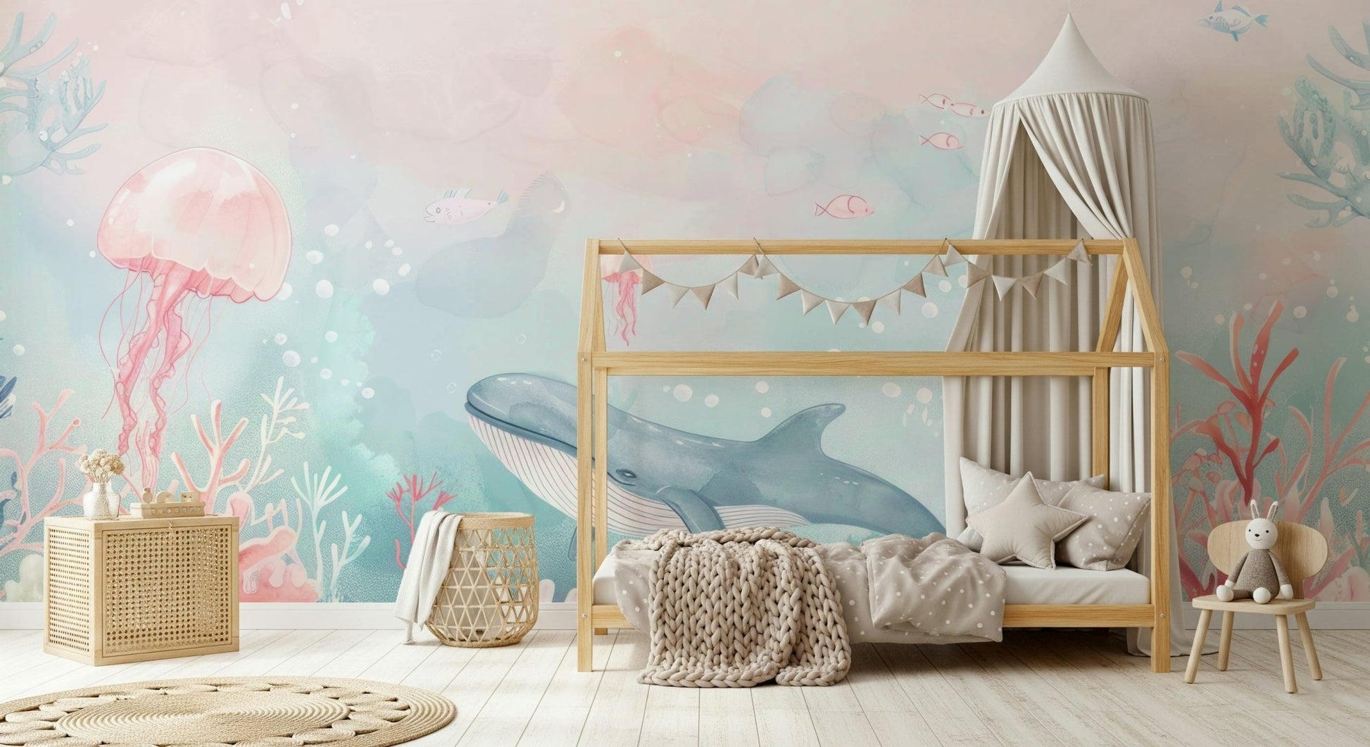 Coastal style wallpaper for a modern hallway