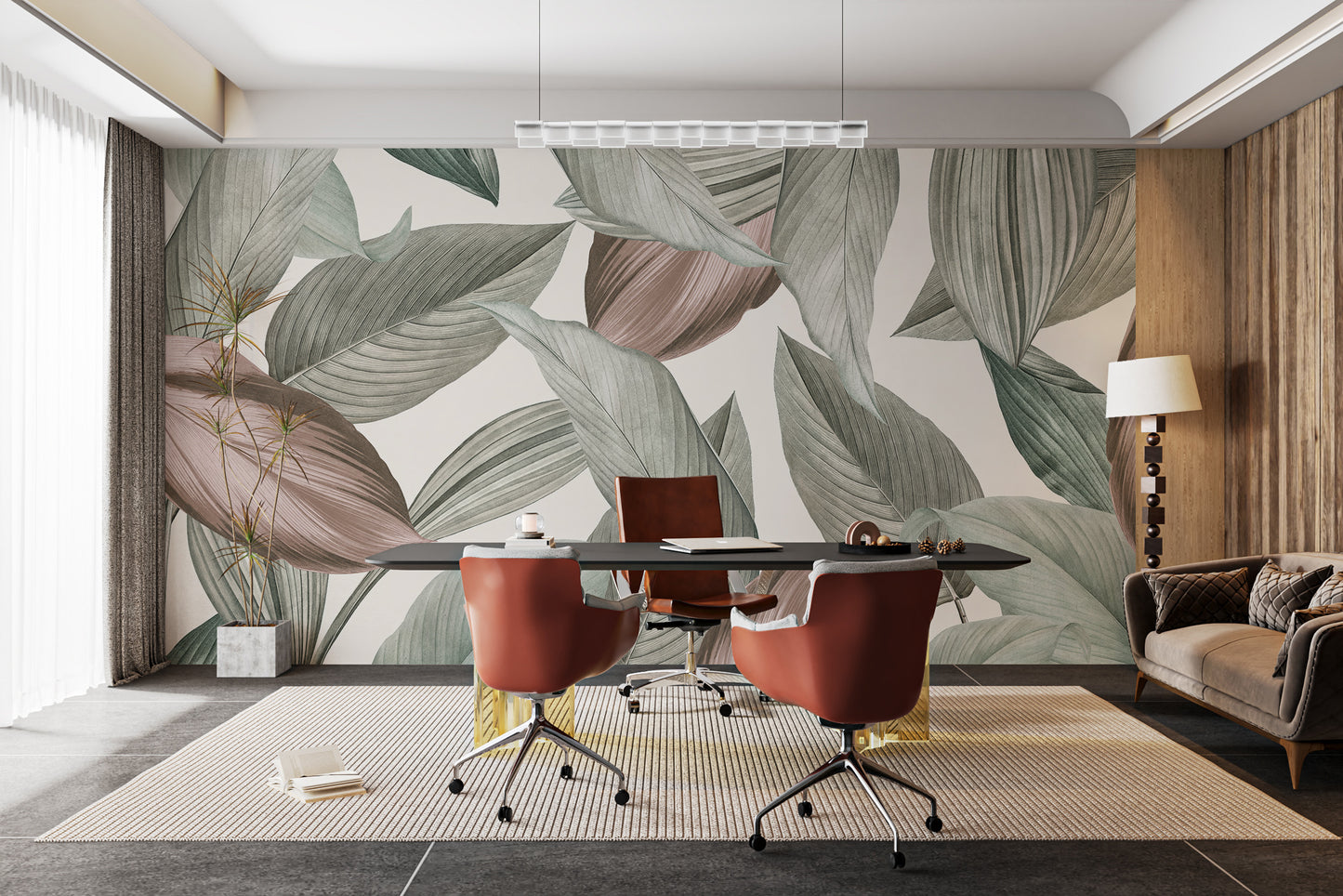 Gentle leaf patterns wallpaper mural for serene room decor