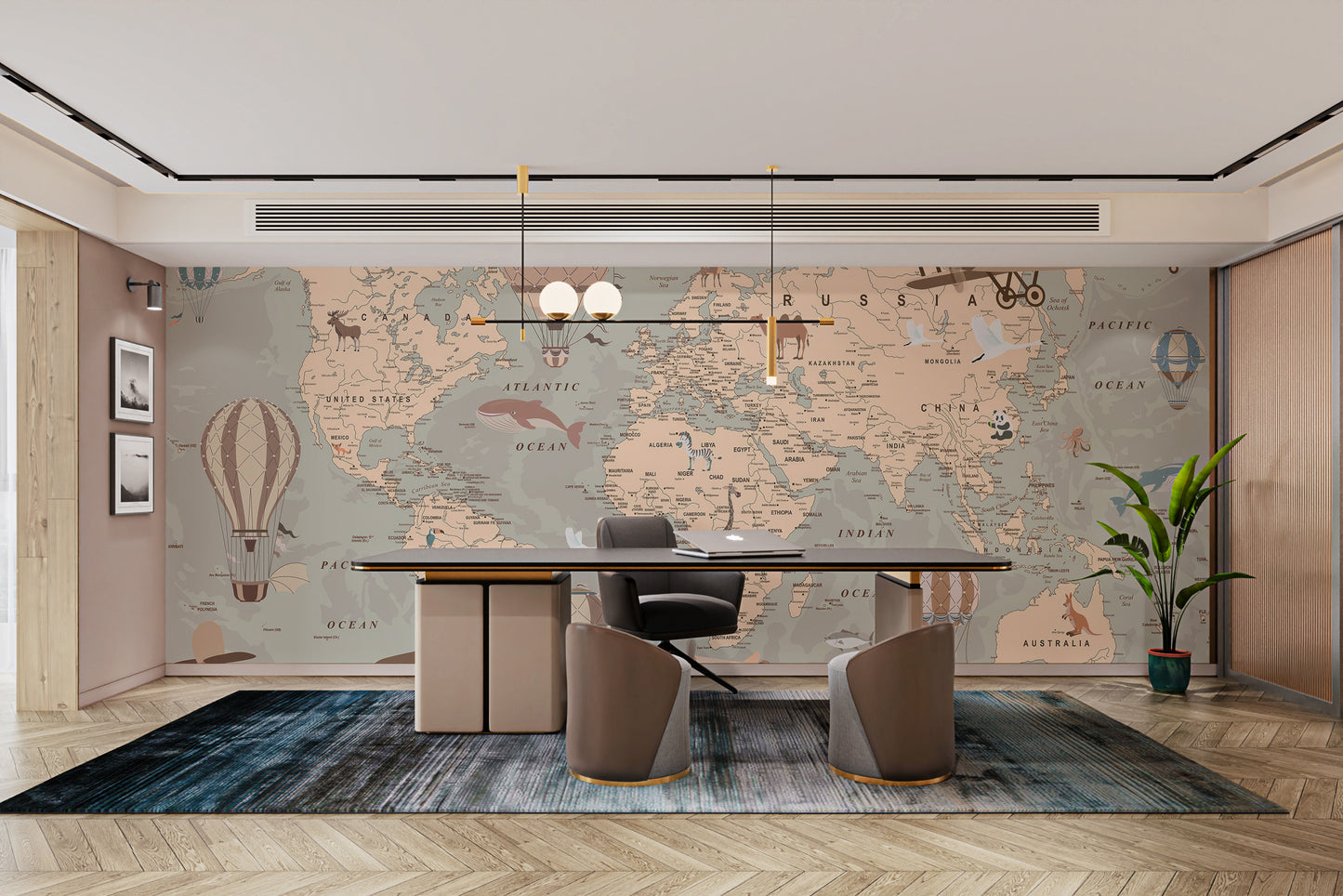 Old world map peel-off mural for elegant home decor