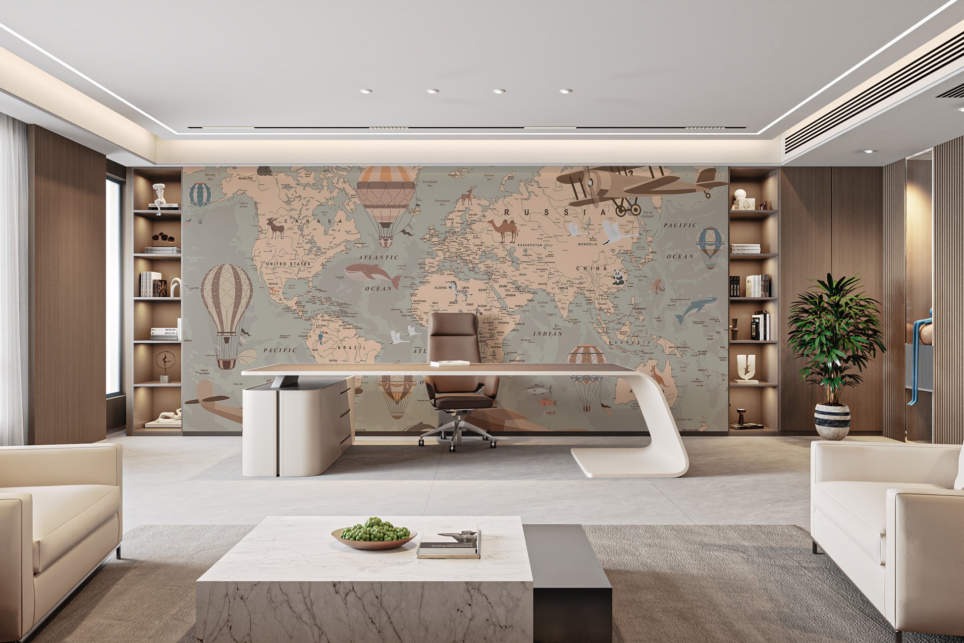 Self-adhesive old world map mural for classic wall design