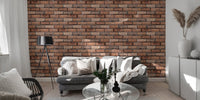 Old Red Brick Wall Rustic Texture Design Wallpaper in a modern living room setting