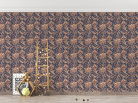 Indian floral wallpaper in playroom with small wooden ladder.