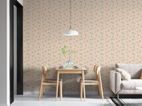 Modern apartment dining room with beige vintage flecked wall mural.