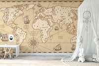 Antique world map wallpaper in vintage tones



