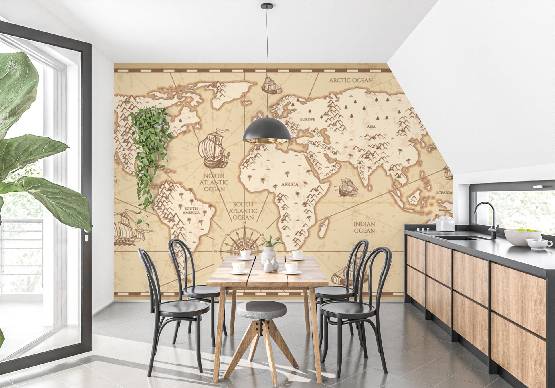 Vintage map wallpaper featuring aged charm mural
