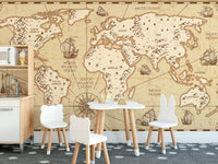 Elegant aged map mural for heritage-inspired walls
