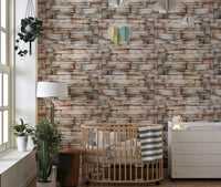 Old Vintage Sandstone Bathroom Wall Decor Wallpaper in nursery with wooden crib.