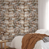 Old Vintage Sandstone Bathroom Wall Decor Wallpaper in a bedroom with orange accents.