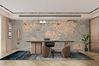 Artistic globetrotter themed wall mural with hand-drawn animal icons.