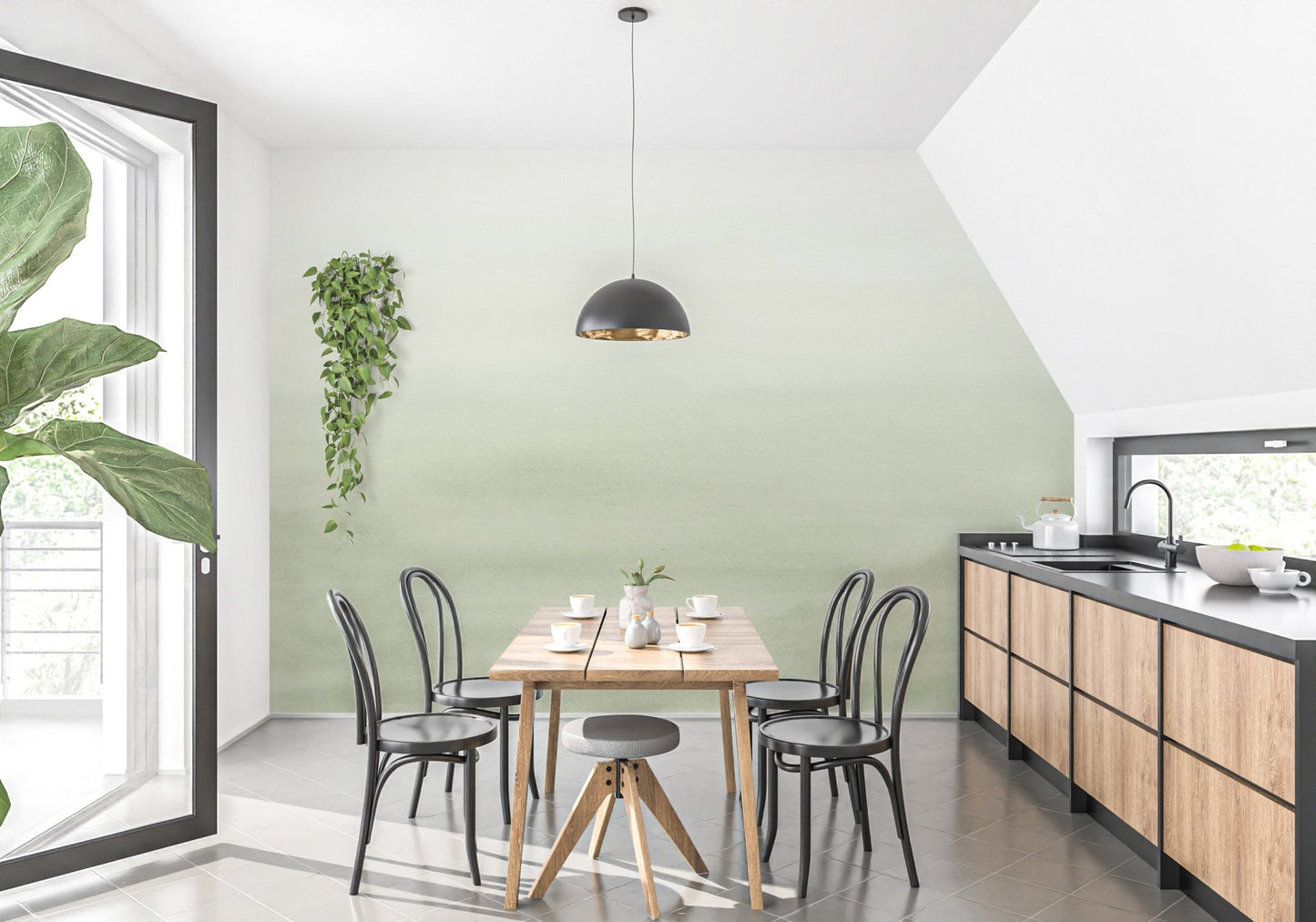 Minimal olive gradient wall mural for calm modern wall decor styling.