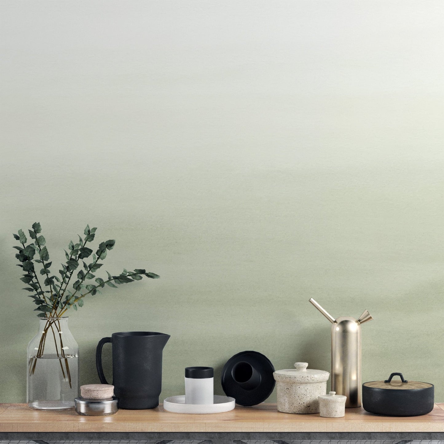 Watercolor ombre wall mural in green tones with subtle layered texture.