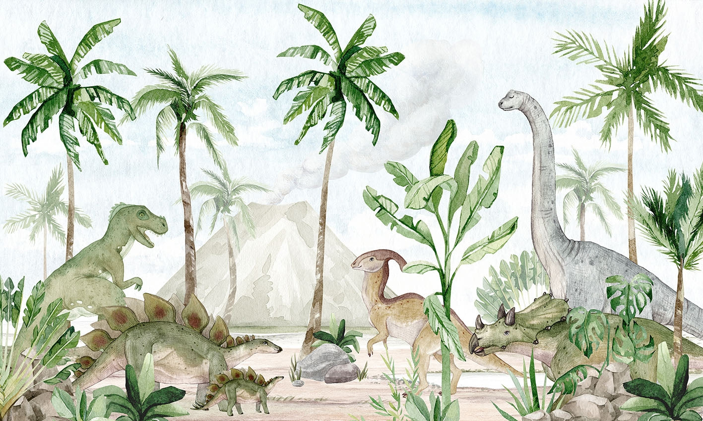 Prehistoric Paradise Watercolor Mural