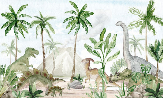 Prehistoric Paradise Watercolor Mural
